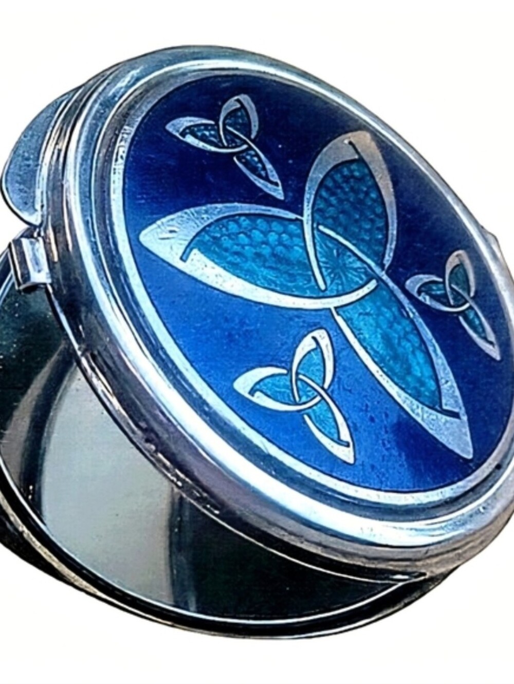 Blue Enamel Celtic Knot Slim Design Double Mirror Compact